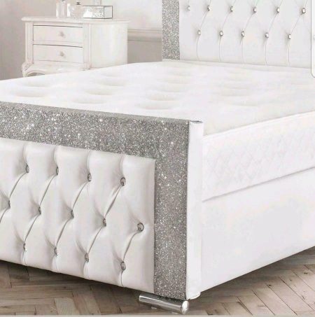 Glitter Fabric Border Leather Sleigh bed - Image 4