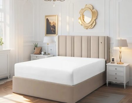 Luxury Sleigh Bed with Straight Line Headboard, Storage & Mattress Options