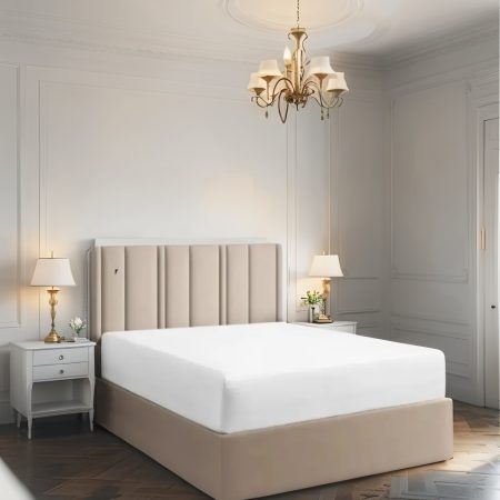 Luxury Sleigh Bed with Straight Line Headboard, Storage & Mattress Options - Image 2