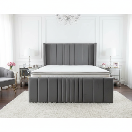 Manhearton® Luxury Wing Bed Frame With Mattress, Storage Options - Image 2